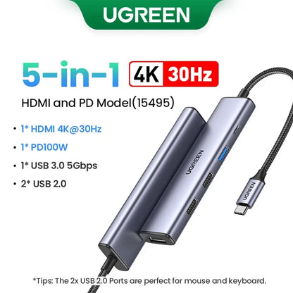 UGREEN Dual HDMI USB-C HUB 8K 4K HDMI Adapter 10 in 1 Splitter with RJ45 USB3.0 PD 100W Dock for MacBook Pro Air Laptop USB HUB - petguardiansupplies