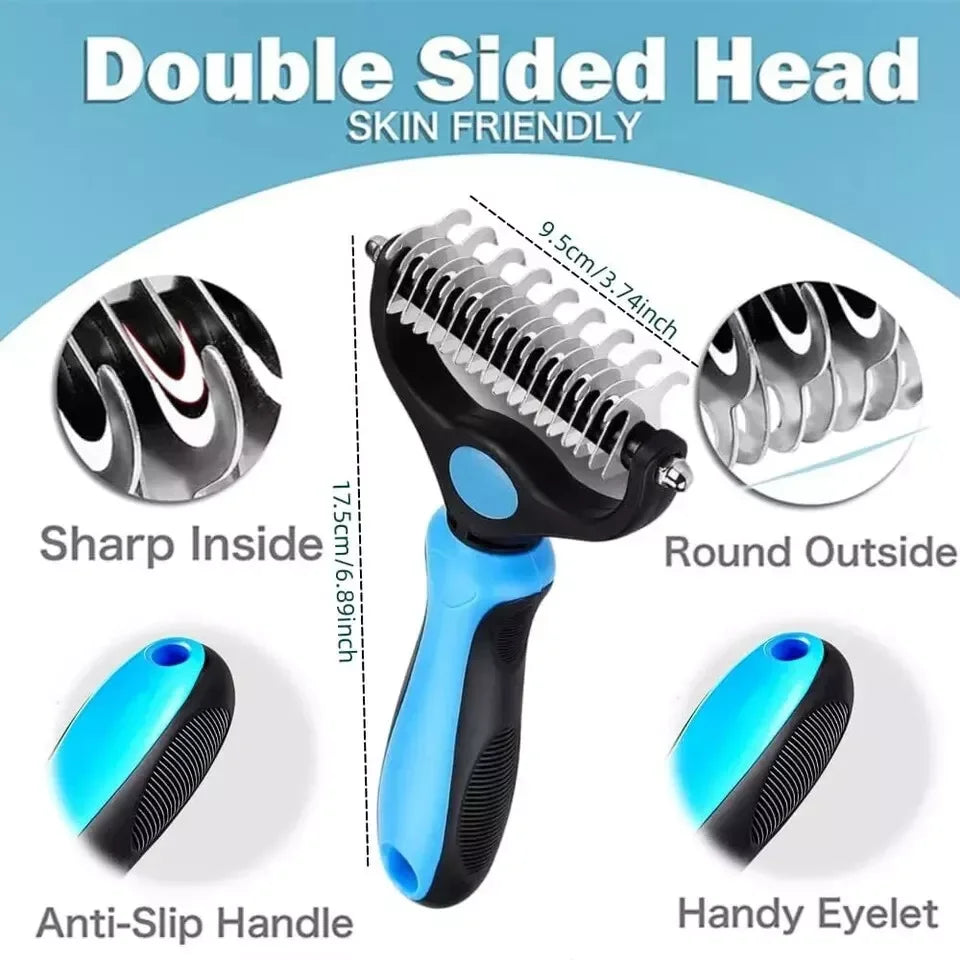 Dog Cat Grooming Brush Double Sided Shedding and Dematting Rake Comb for Pet - petguardiansupplies