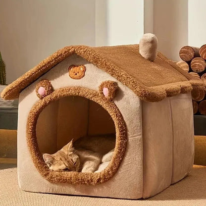 Foldable Pet Bed Removable Washable Cat House Puppy Cave Sofa Pet Bed House Suitable for Small and Medium-sized Cats - petguardiansupplies