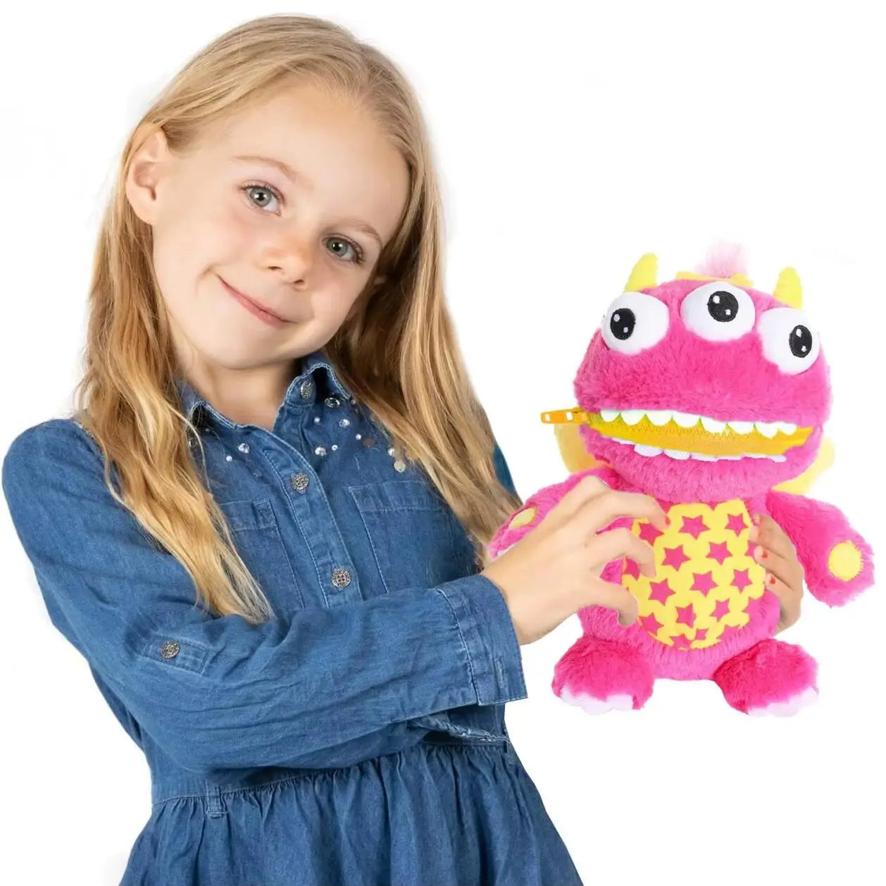 Worry Yummy Monster Soft Toy - 28cm (11") Cuddly Sleep Companion for Kids - Anxiety & Stress Reducing - Pink 'Luna' - petguardiansupplies