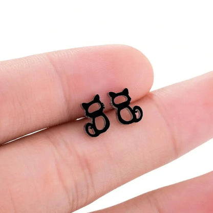 Black Cat Stud Earrings-1