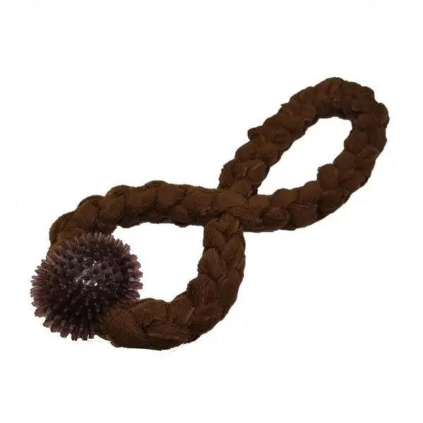 Brown Pet Double Rope & Tug Toy with Sensory Spikey Ball - petguardiansupplies