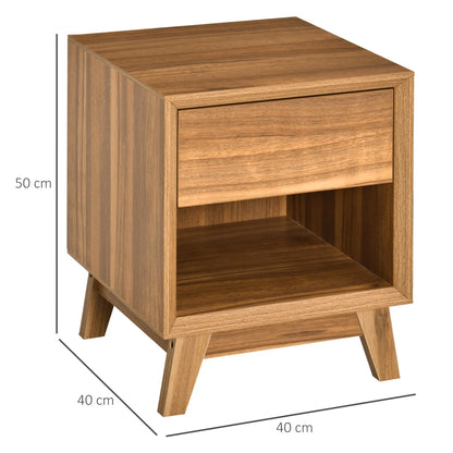 Modern Bedside Table Nightstand, Living Room End Table, Side Table with Drawer and Shelf, Walnut Brown-2