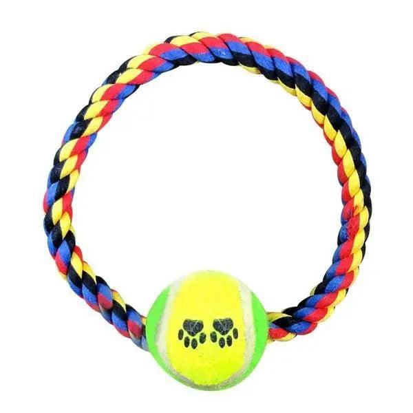 Dog Round Rope & Tug Toy with Tennis Ball - petguardiansupplies