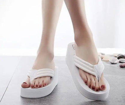 Women Fashion Summer Chunky Sole Wedges Heels Flip Flops Casual Shoes New Arrival Waterproof Taiwan Slippers Sexy Lady Sandals - petguardiansupplies