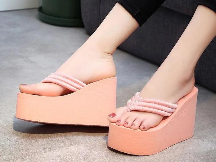 Women Fashion Summer Chunky Sole Wedges Heels Flip Flops Casual Shoes New Arrival Waterproof Taiwan Slippers Sexy Lady Sandals - petguardiansupplies