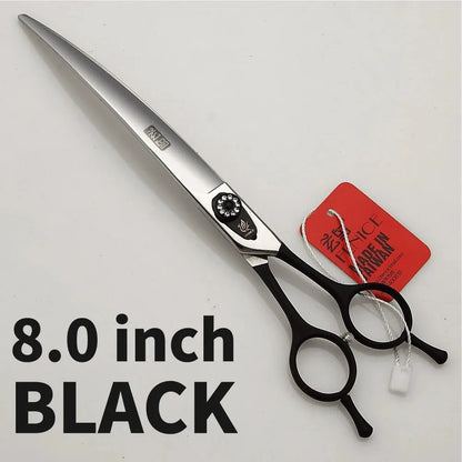 Fenice 7.0 7.5 8.0 Inch Professional Black Grooming Scissors Curved Shear for Teddy/Pomeranian Dogs Pet Grooming Tools JP 440C - petguardiansupplies