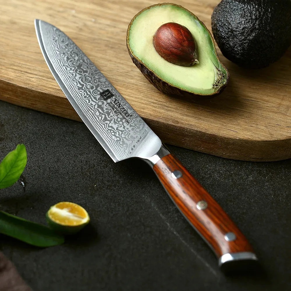 XINZUO 5'' Inch Utility Knives Japanese Damascus Steel Kitchen Knife Rosewood Handle Top Selling Small Knife Fruit Cook Knives - petguardiansupplies