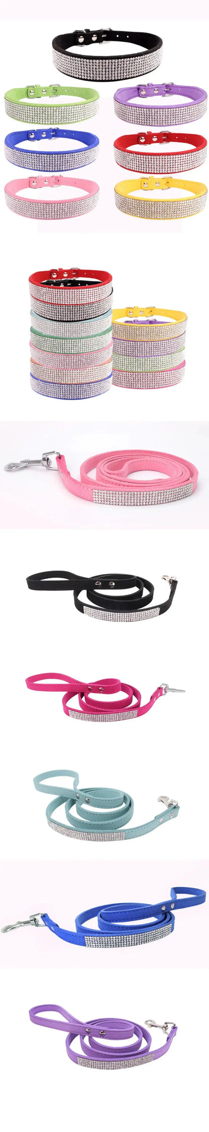 Suede Fiber Crystal Dog Collar Comfortable Glitter Rhinestone Dog Collars Zinc Alloy Buckle Collar for Small Dogs Cats XXS-L - petguardiansupplies