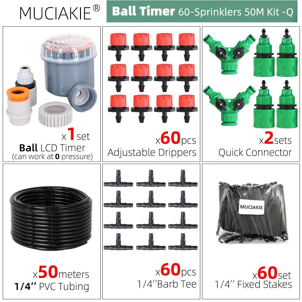 MUCIAKIE 50M-5M DIY Drip Irrigation System Automatic Watering Garden Hose Micro Drip Watering Kits with Adjustable Drippers - petguardiansupplies