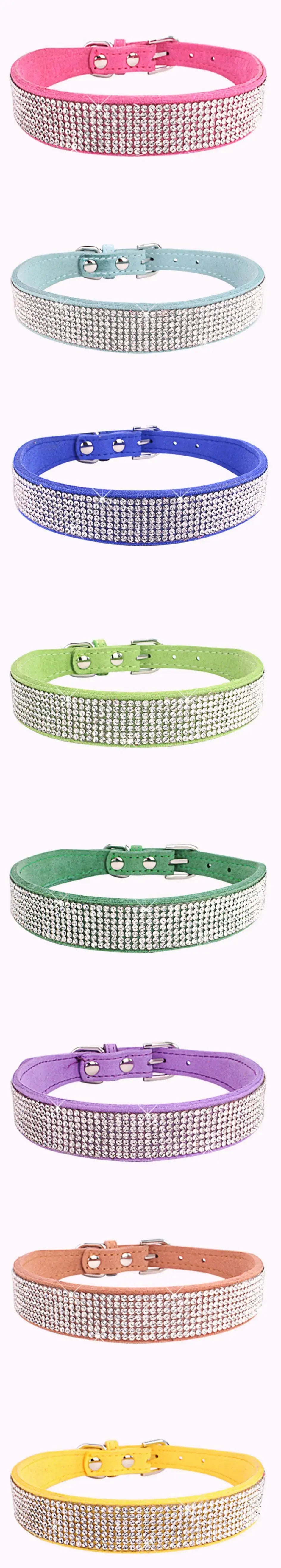 Suede Fiber Crystal Dog Collar Comfortable Glitter Rhinestone Dog Collars Zinc Alloy Buckle Collar for Small Dogs Cats XXS-L - petguardiansupplies