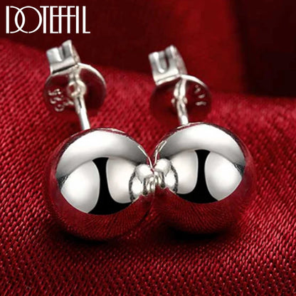 DOTEFFIL 925 Sterling Silver 8/10/12mm Round Smooth Solid Bead Ball Stud Earrings For Women Wedding Engagement Party Jewelry - petguardiansupplies