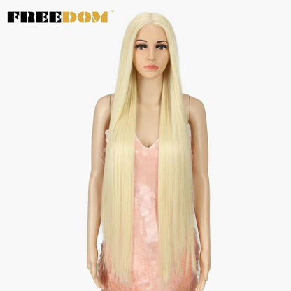 FREEDOM Synthetic Lace Front Wigs For Women Super Long 38Inch Ombre Blonde Highlight Ginger Straight Lace Wigs Cosplay Wigs - petguardiansupplies