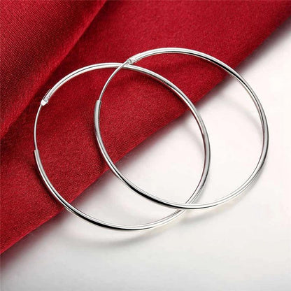 DOTEFFIL 925 Sterling Silver Smooth 35/50/60mm Big Circle Hoop Earrings For Women Wedding Engagement Party Jewelry - petguardiansupplies