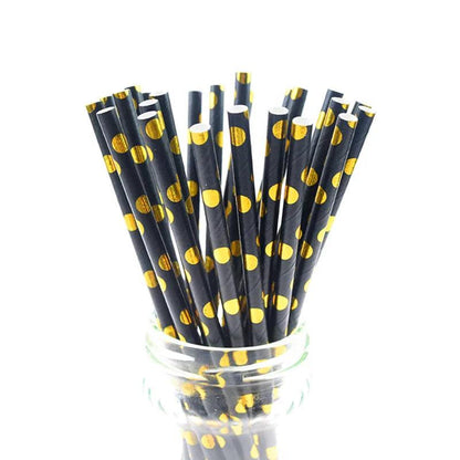 25pcs Black Paper Drinking Straws Star Striped Mustache zebra Paper Straw for Baby Shower Wedding Birthday Halloween Party Decor - petguardiansupplies