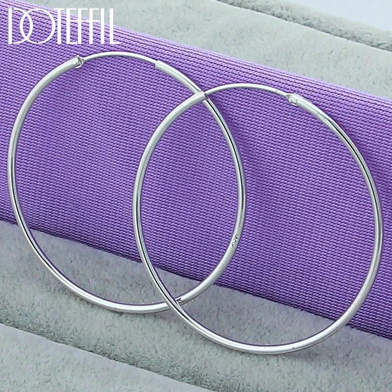 DOTEFFIL 925 Sterling Silver Smooth 35/50/60mm Big Circle Hoop Earrings For Women Wedding Engagement Party Jewelry - petguardiansupplies