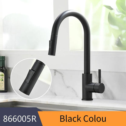 Kitchen Faucets Black Single Handle Pull Out Kitchen Tap Single Hole Handle Swivel 360 Degree Water Mixer Tap Mixer Tap 408906 - petguardiansupplies