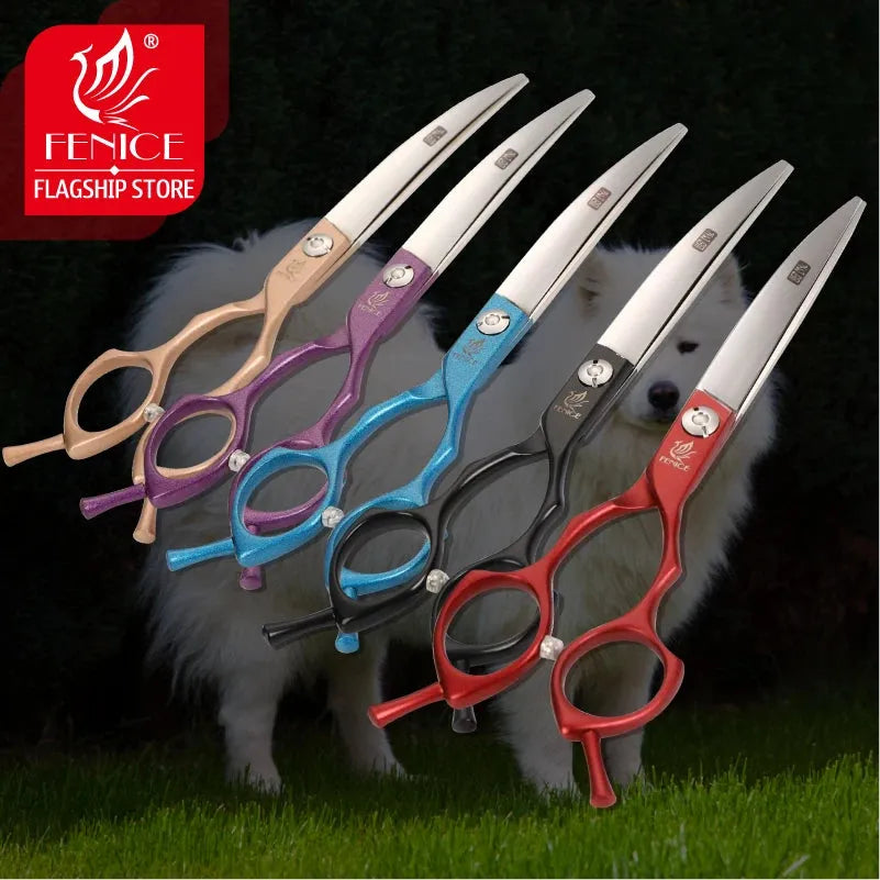 Fenice Professional symetrical handle colorful 6.5 inch pet dog curved animal grooming scissors - petguardiansupplies