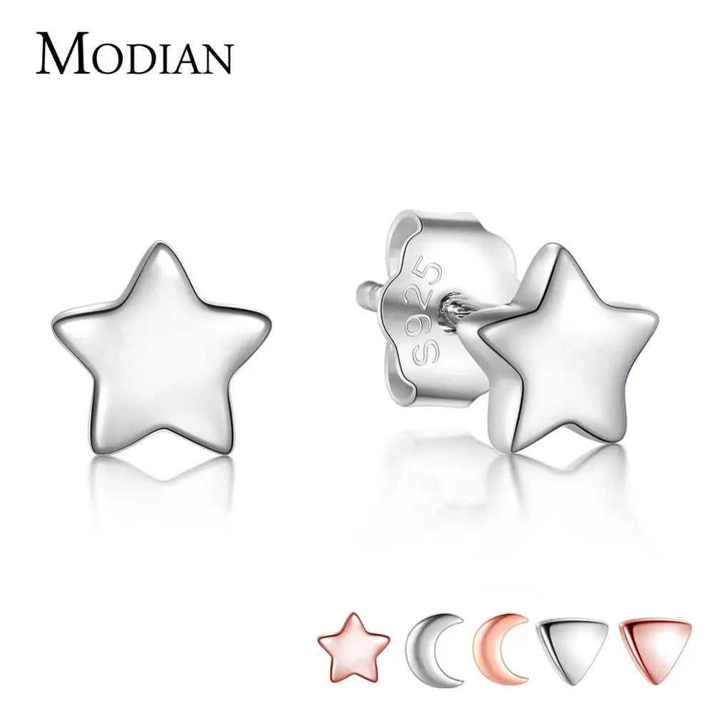 Modian New 6 Style Real 925 Sterling Silver Stars Moon Exquisite Fashion Simple Stud Earrings For Women Triangle Jewelry Brincos - petguardiansupplies