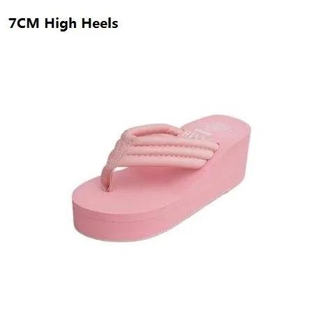 Women Fashion Summer Chunky Sole Wedges Heels Flip Flops Casual Shoes New Arrival Waterproof Taiwan Slippers Sexy Lady Sandals - petguardiansupplies