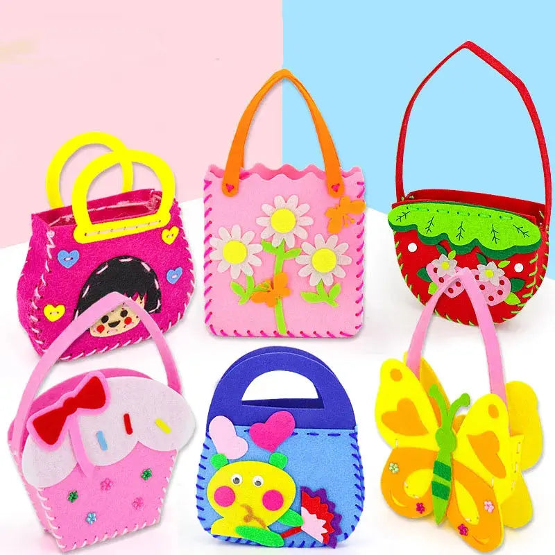 4Pcs Children Cartoon Non-woven Handicraft Toys Kids Handmade Bag DIY Animal Flower Handbags Crafts Art Sewing Toy Craft Decor - petguardiansupplies