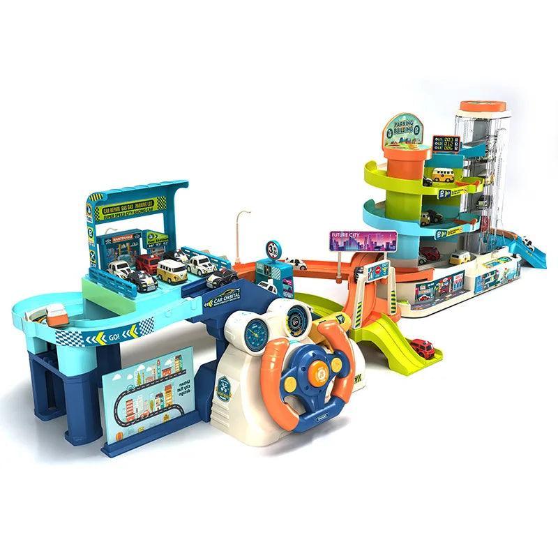 Electric Rail Car Building Parking Lot Adventure Racing Rail Car Toys Children Brain Mechanical Interactive Rail Cars - petguardiansupplies