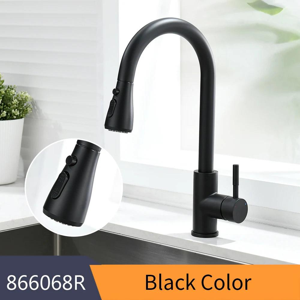 Kitchen Faucets Black Single Handle Pull Out Kitchen Tap Single Hole Handle Swivel 360 Degree Water Mixer Tap Mixer Tap 408906 - petguardiansupplies