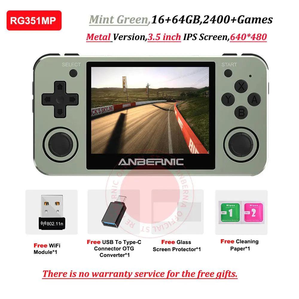 ANBERNIC RG351MP Portable Game Player Pocket Game Machine 3.5 Inch IPS Screen Support Games External Wifi 64G 2400 Games - petguardiansupplies