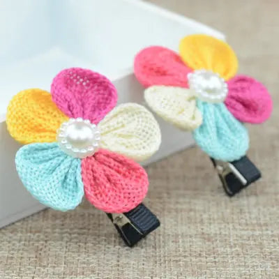 2PCS/Lot New Fashion Candy Color Scrunchy Headband Girls Bow Flower Rabbit Hair Accessories Flower Hair Bands Rubber Gum Ornamen - petguardiansupplies