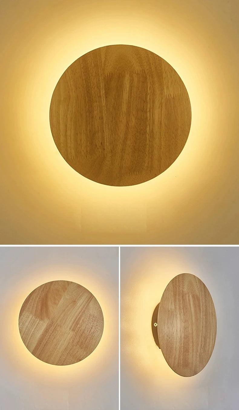 AC110-240V Wooden LED Wall Lamp Craft Round Oval Shape with Light Decorative Lamp Source Wall-mounted Indoor Lighting - petguardiansupplies