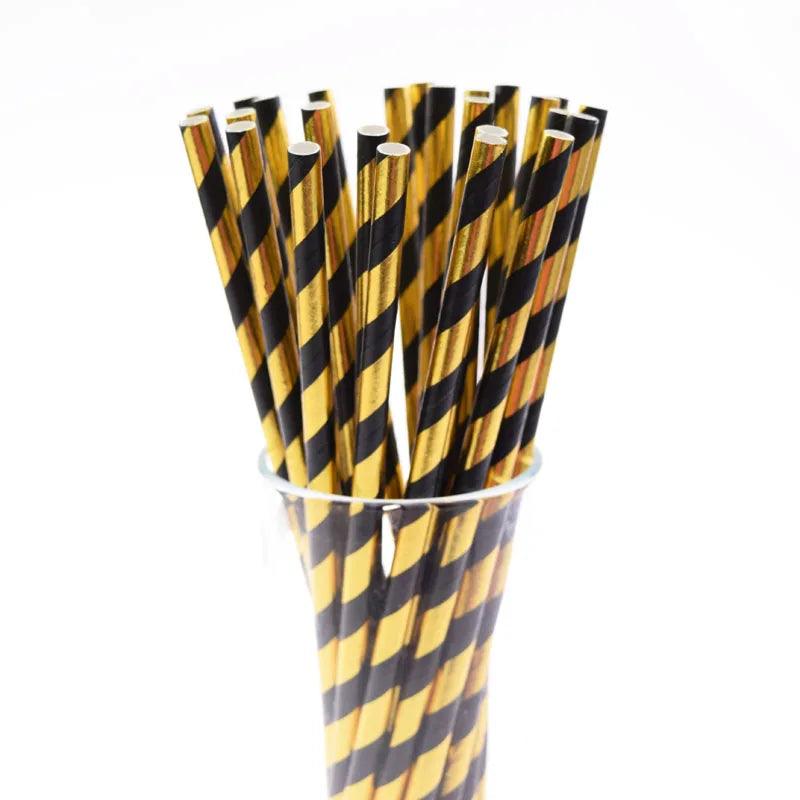 25pcs Black Paper Drinking Straws Star Striped Mustache zebra Paper Straw for Baby Shower Wedding Birthday Halloween Party Decor - petguardiansupplies