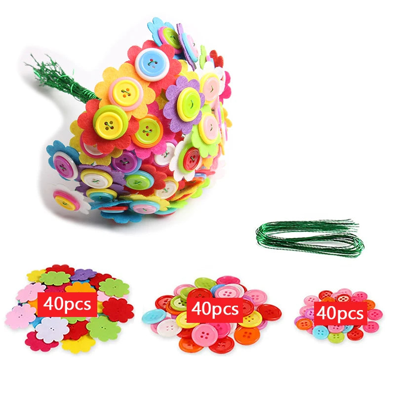 Flower Craft Kit Bouquet with Buttons and Felt Flowers Vase Art Toy Craft Project Children Kid DIY Activity Toys Boys Girls Gift - petguardiansupplies