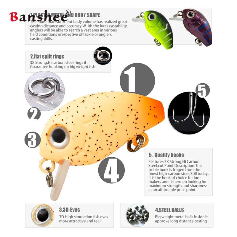 Banshee 28mm 2g Mini Crankbaits Fishing sinking Wobbler For Pike/Trolling Rattling Baits Set Perch Fishing Lure Artificial Hard - petguardiansupplies