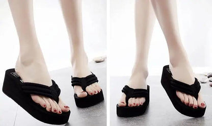 Women Fashion Summer Chunky Sole Wedges Heels Flip Flops Casual Shoes New Arrival Waterproof Taiwan Slippers Sexy Lady Sandals - petguardiansupplies