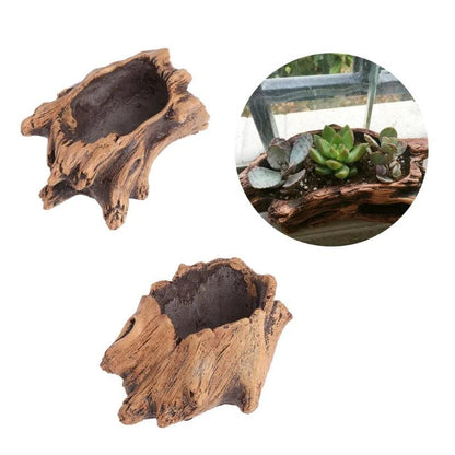 New Imitating Wood Flower Cement Planters for Succulents Flowerpots Bonsai Decor - petguardiansupplies