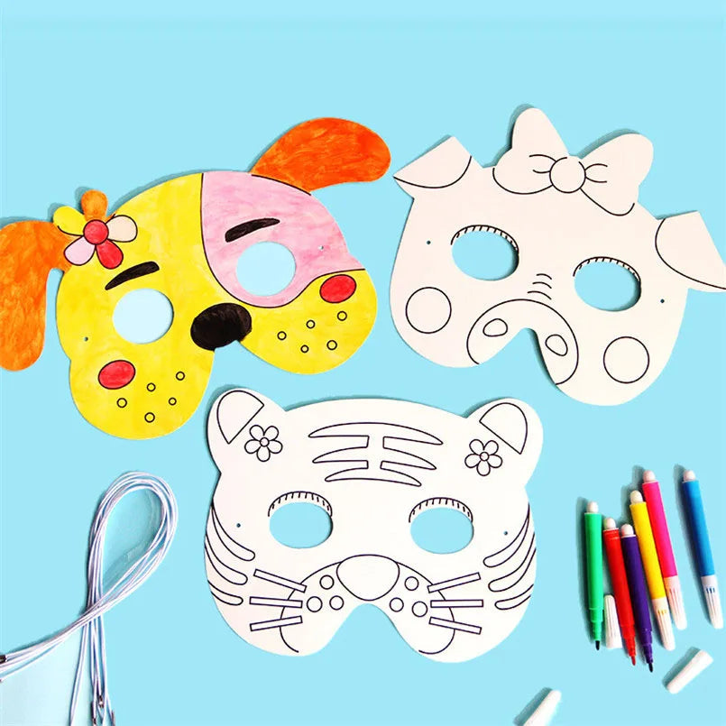 8Pcs/lot DIY Animal Painting Mask Toys For Girls Boys Cartoon Graffiti Handmade Art Crafts Toy Kindergarten Drawing Kids Gifts - petguardiansupplies