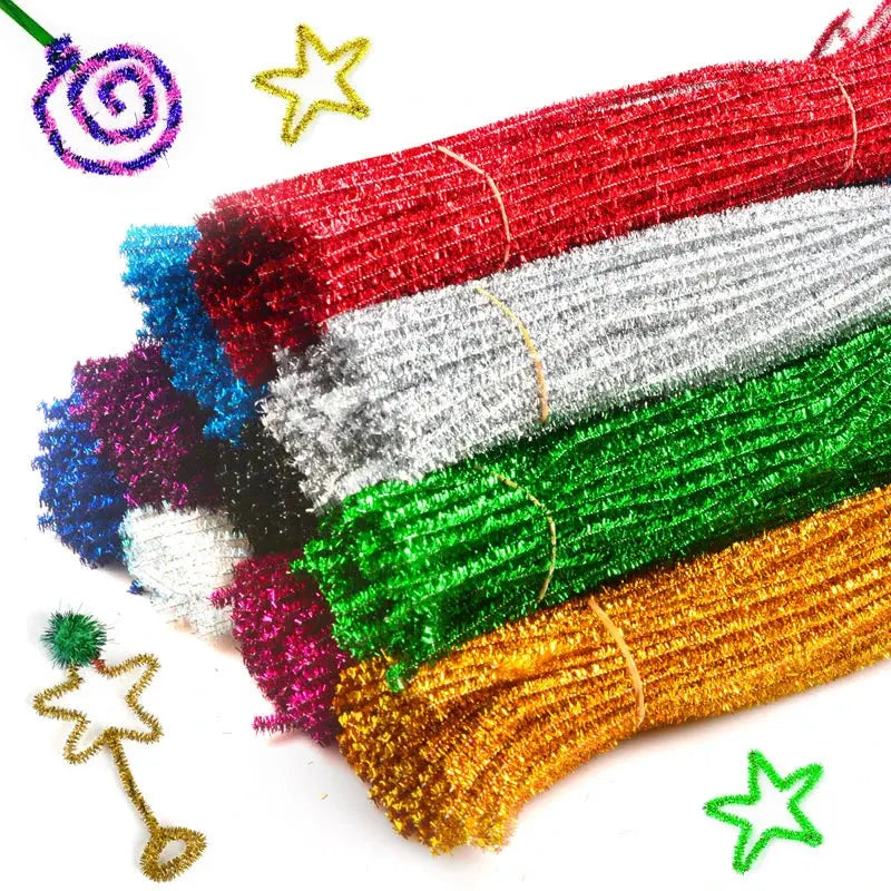 30/50/100pcs Glitter Chenille Stems Pipe Cleaners Plush Tinsel Stems Wired Sticks Kids Educational DIY Craft Supplies Toys Craft - petguardiansupplies