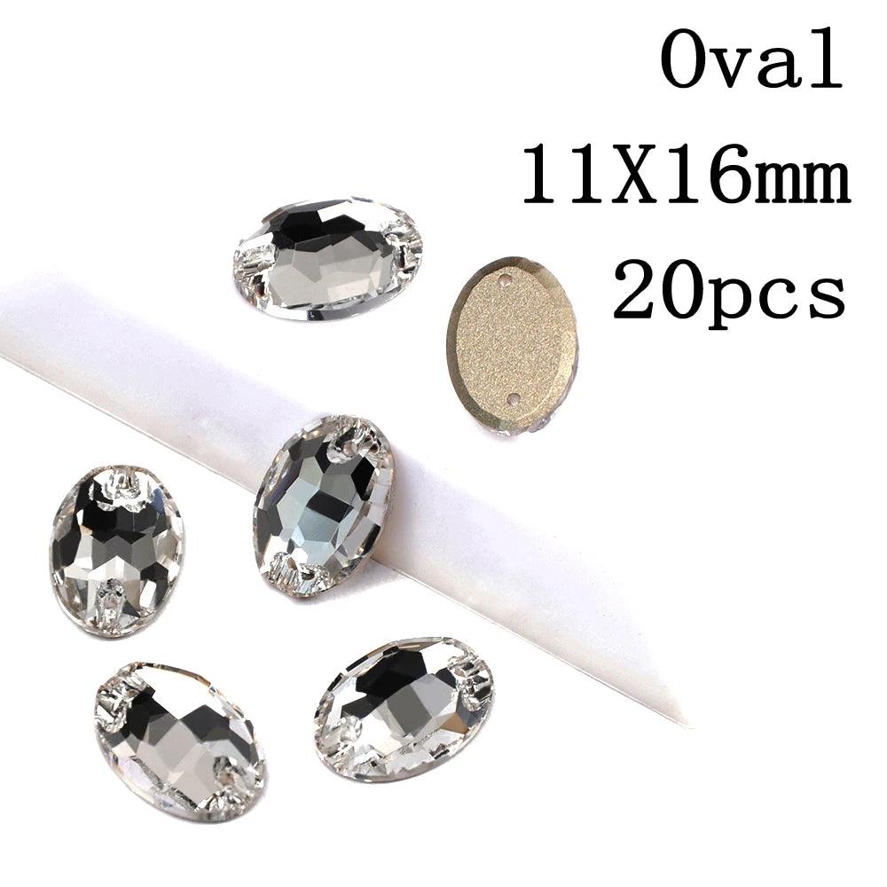 Rivoli Drop Sew On Crystal Clear Strass DIY 2 Holes Mirror Rhinestone Glass Sewing Stone Sew Textil Rhinestones For Garment - petguardiansupplies