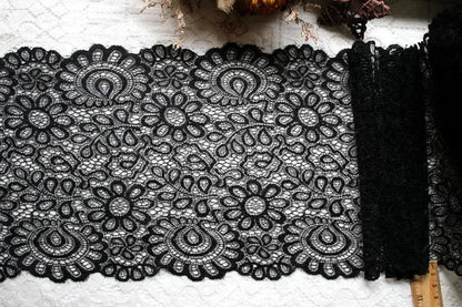 New Arrival 3Yards 22cm Black White Lace Fabric DIY Crafts Sewing Suppies Decoration Accessories For Garments Elastic Lace Trim - petguardiansupplies