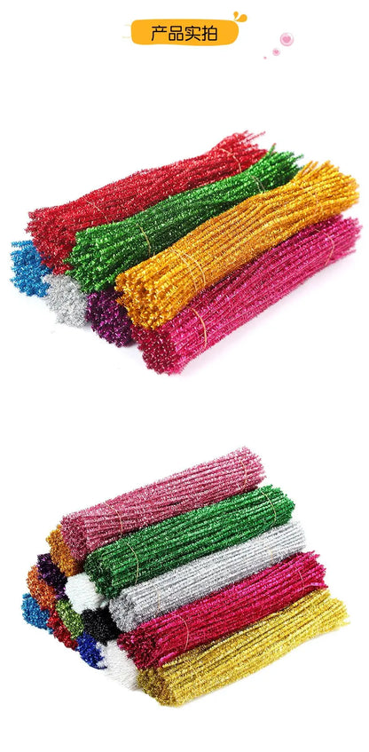 30/50/100pcs Glitter Chenille Stems Pipe Cleaners Plush Tinsel Stems Wired Sticks Kids Educational DIY Craft Supplies Toys Craft - petguardiansupplies