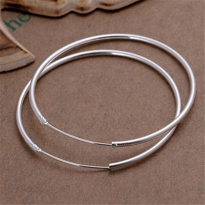 DOTEFFIL 925 Sterling Silver Smooth 35/50/60mm Big Circle Hoop Earrings For Women Wedding Engagement Party Jewelry - petguardiansupplies