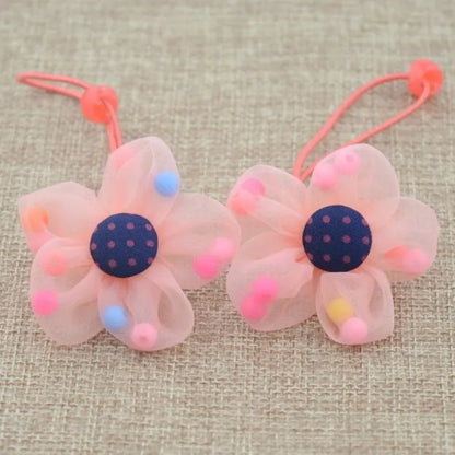 2PCS/Lot New Fashion Candy Color Scrunchy Headband Girls Bow Flower Rabbit Hair Accessories Flower Hair Bands Rubber Gum Ornamen - petguardiansupplies