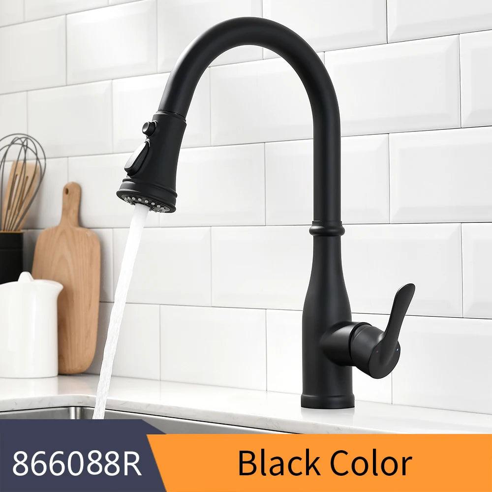 Kitchen Faucets Black Single Handle Pull Out Kitchen Tap Single Hole Handle Swivel 360 Degree Water Mixer Tap Mixer Tap 408906 - petguardiansupplies