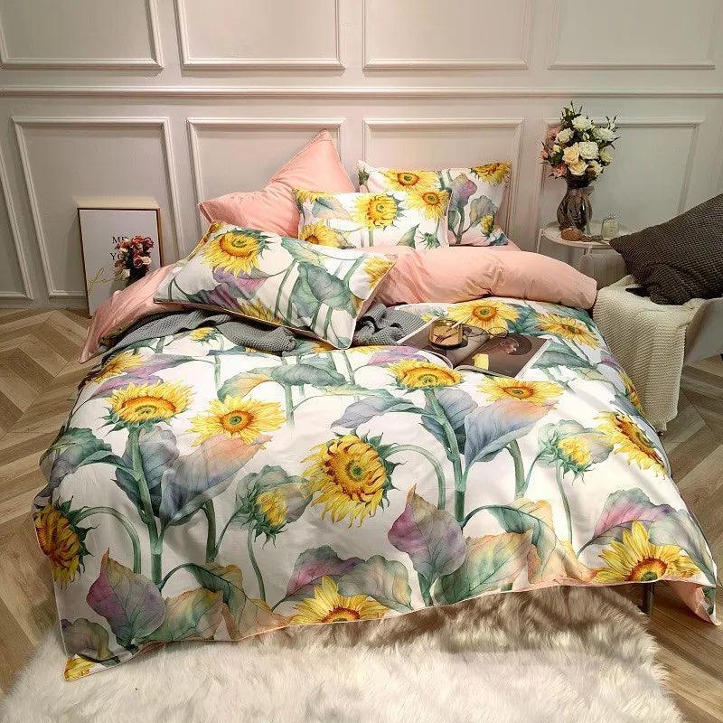 Silky Egyptian cotton Yellow Chinoiserie style Birds Flowers Duvet Cover Bed sheet Fitted sheet set King Size Queen Bedding Set - petguardiansupplies