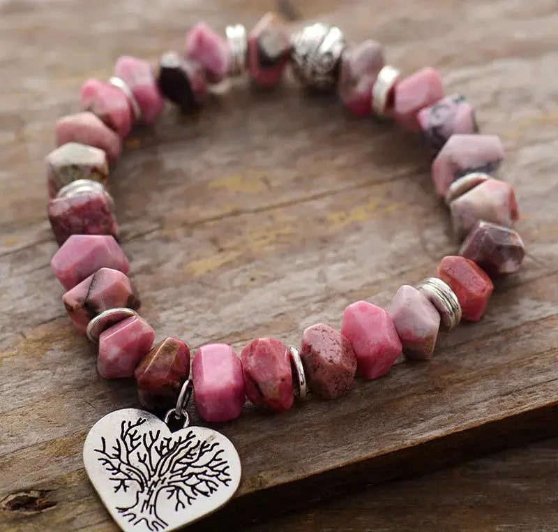 Tree of Life Rhodonite Stretch Bracelet-1