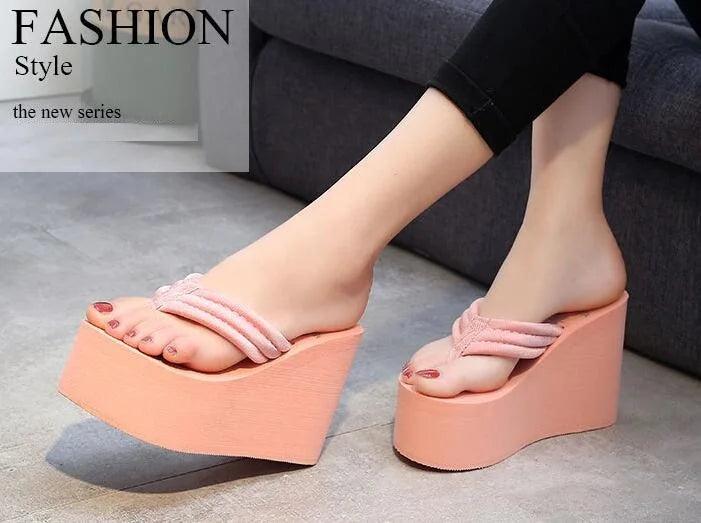 Women Fashion Summer Chunky Sole Wedges Heels Flip Flops Casual Shoes New Arrival Waterproof Taiwan Slippers Sexy Lady Sandals - petguardiansupplies