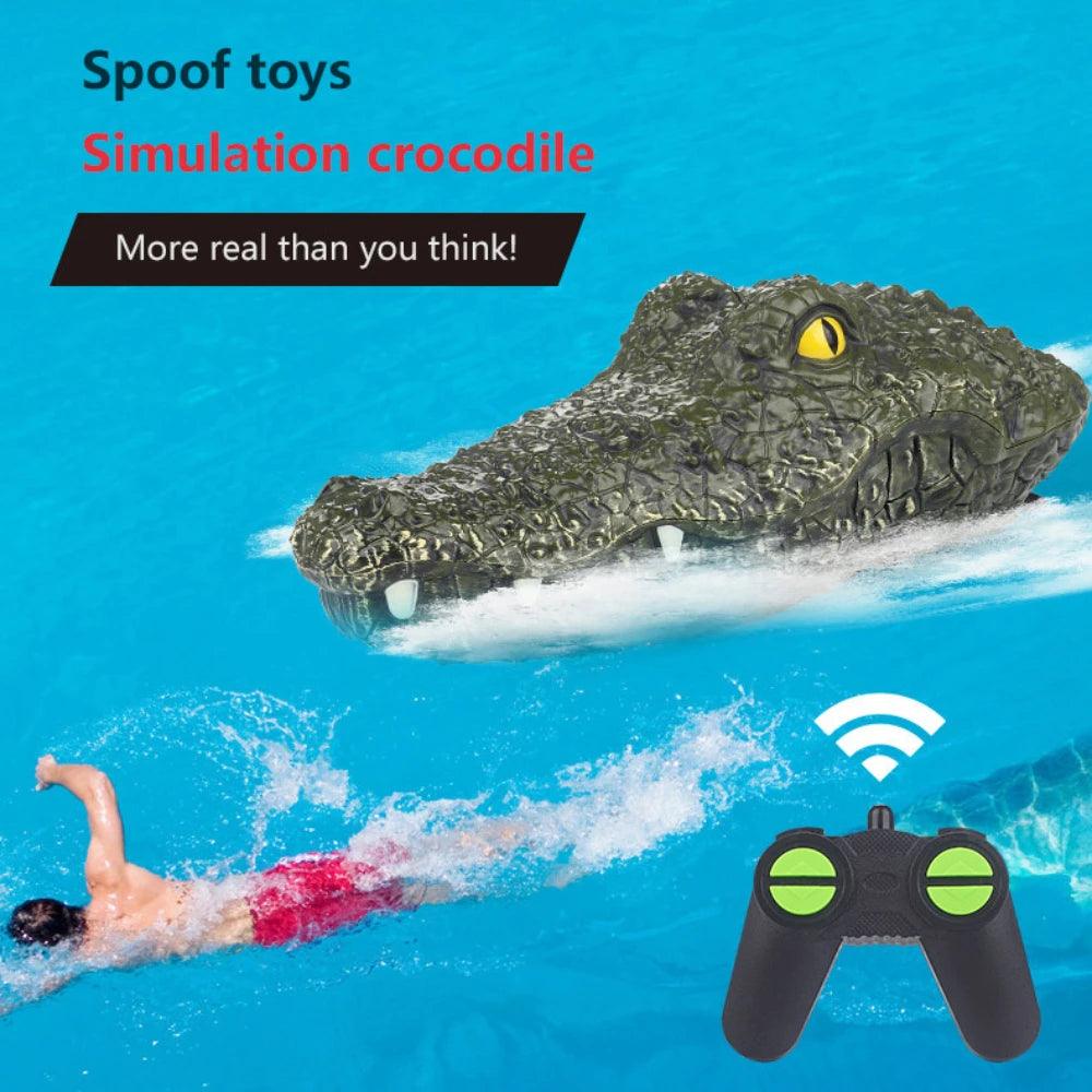 RC Crocodile Head Boat Ship Toy Simulation 2.4G Remote Control Joke Alligator Decoy Electric Toys Summer Water Spoof Toys gift - petguardiansupplies