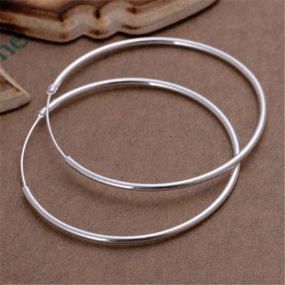 DOTEFFIL 925 Sterling Silver Smooth 35/50/60mm Big Circle Hoop Earrings For Women Wedding Engagement Party Jewelry - petguardiansupplies