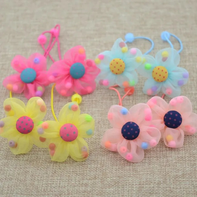 2PCS/Lot New Fashion Candy Color Scrunchy Headband Girls Bow Flower Rabbit Hair Accessories Flower Hair Bands Rubber Gum Ornamen - petguardiansupplies