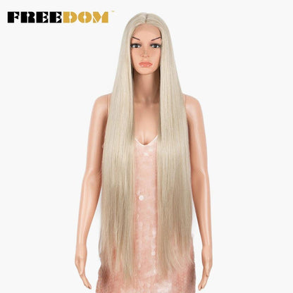 FREEDOM Synthetic Lace Front Wigs For Women Super Long 38Inch Ombre Blonde Highlight Ginger Straight Lace Wigs Cosplay Wigs - petguardiansupplies